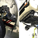 Modified front end installed (left) and a detail shot of the magnificent leaf springs as they were being installed (right).